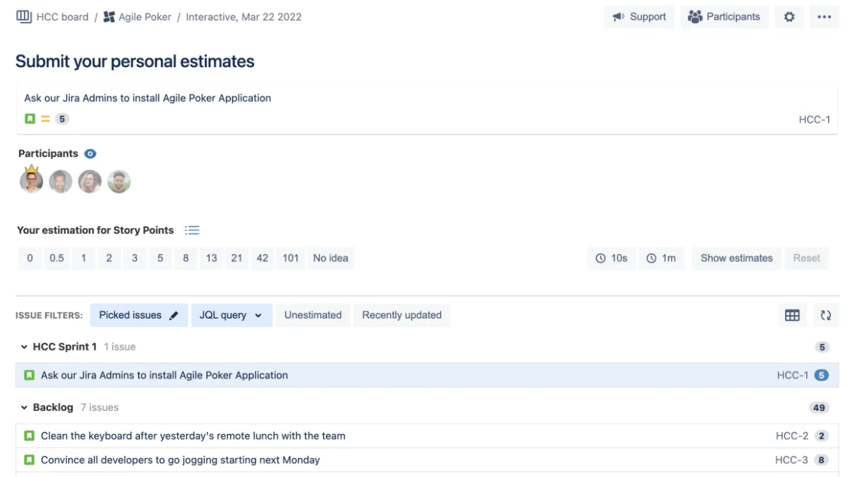 Agile poker interactive estimation